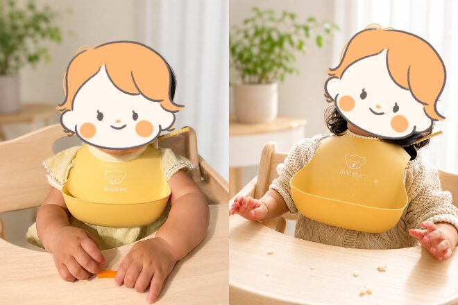 9ヶ月ごろのスモールスタイと1歳5ヶ月ごろのベビースタイのサイズ比較